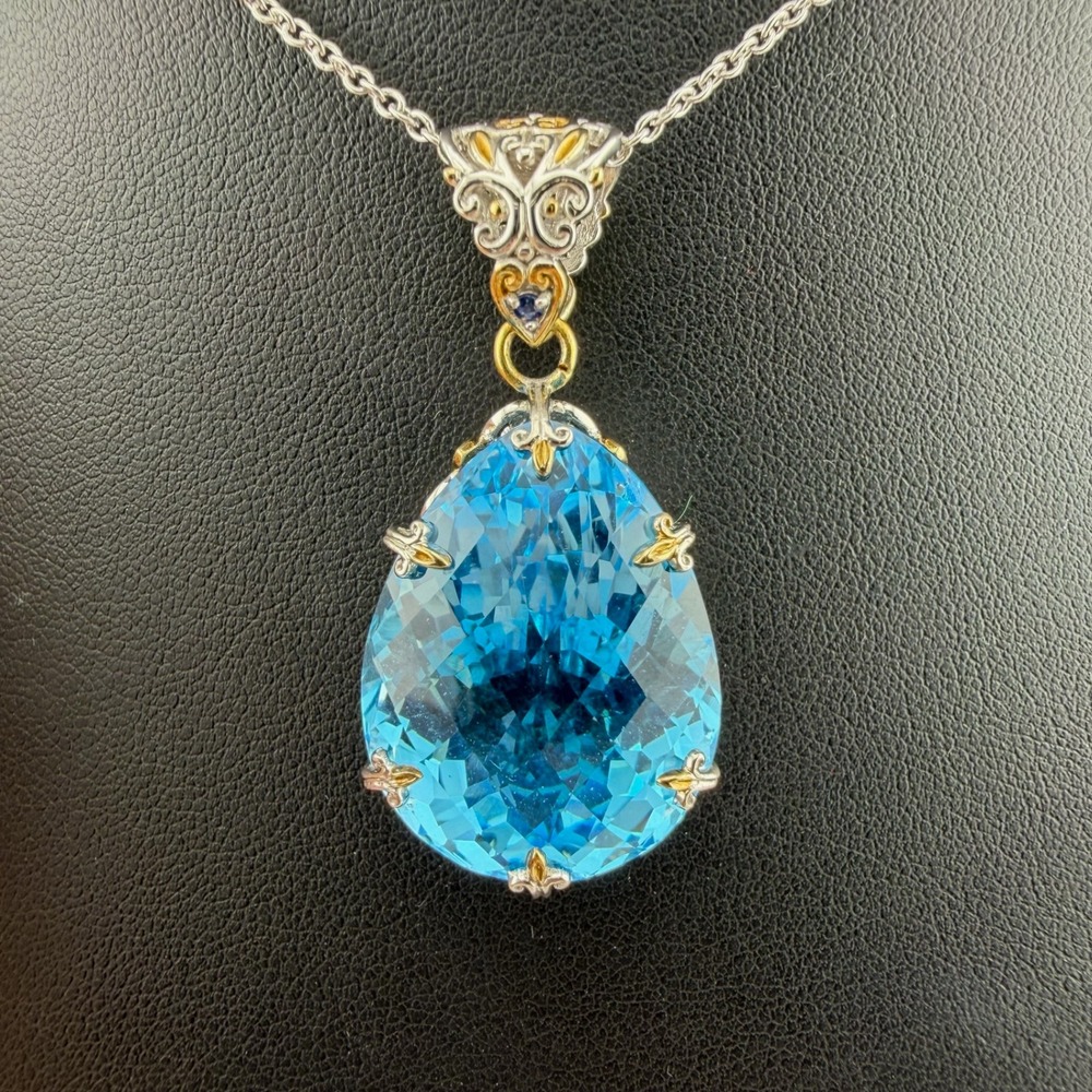 NH Michael Valitutti Pear Shaped Blue Topaz Sterling Silver 925 Necklace